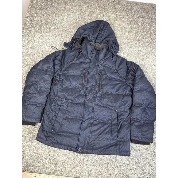 Hawke & Co Jacket Mens L Down Puffer Hooded Insulated Faux Fur Collar Full Zip - Picture 2 of 11